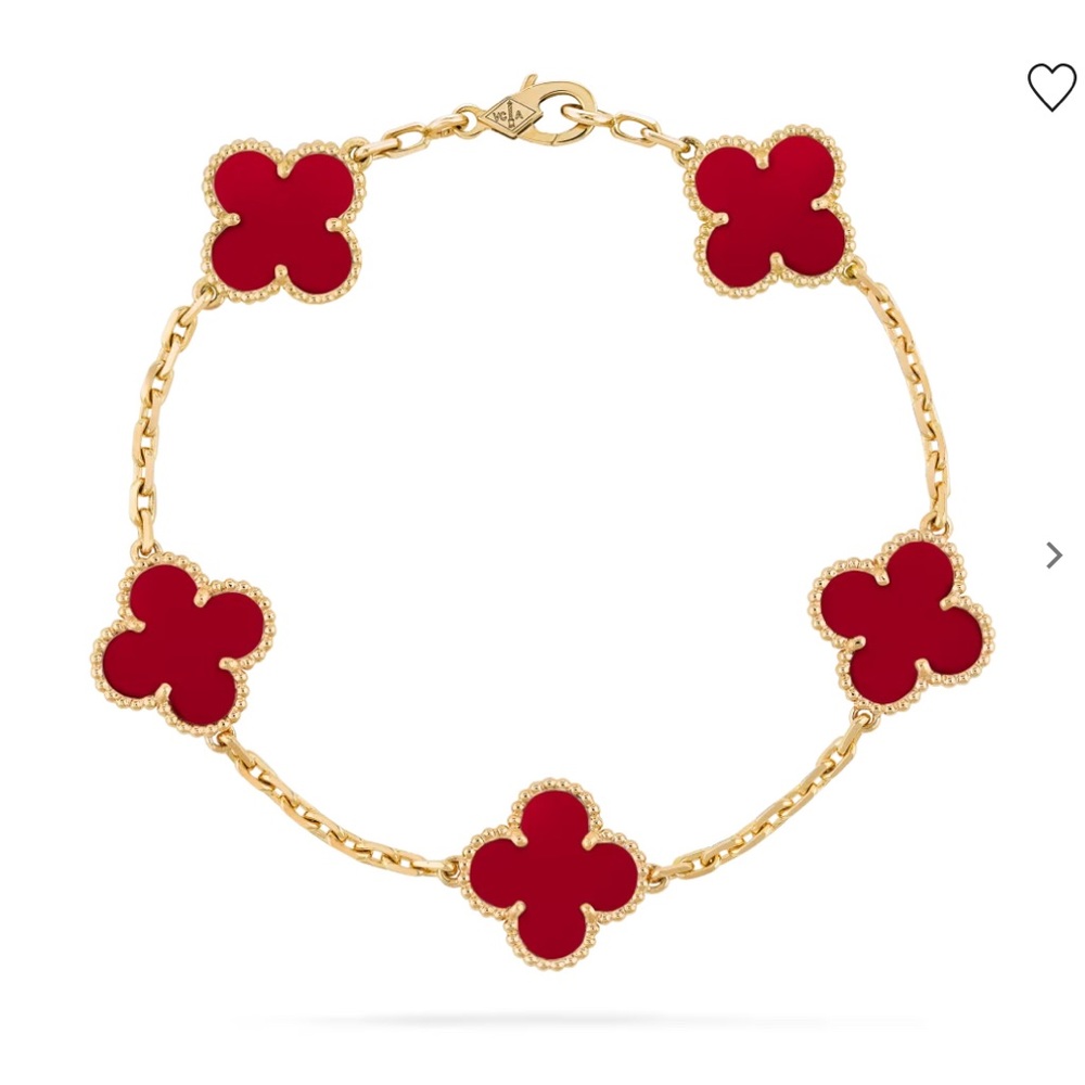 Van Cleef & Arpels Alhambra bracelet, 5 motifs, 18K yellow gold, Carnelian